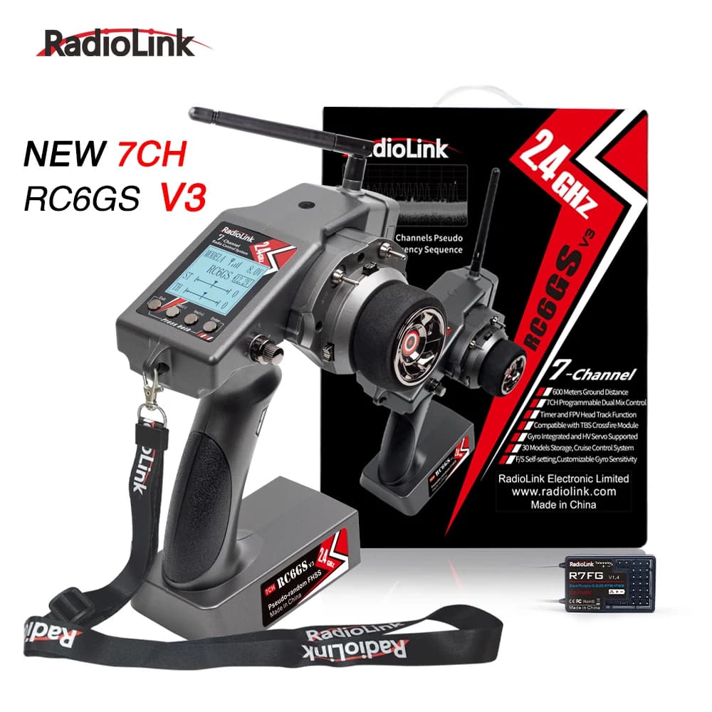 Radiolink RC6GS V3 2.4G transmetteur radio 7 canaux avec récepteur R7FG télémétrie gyroscopique télé