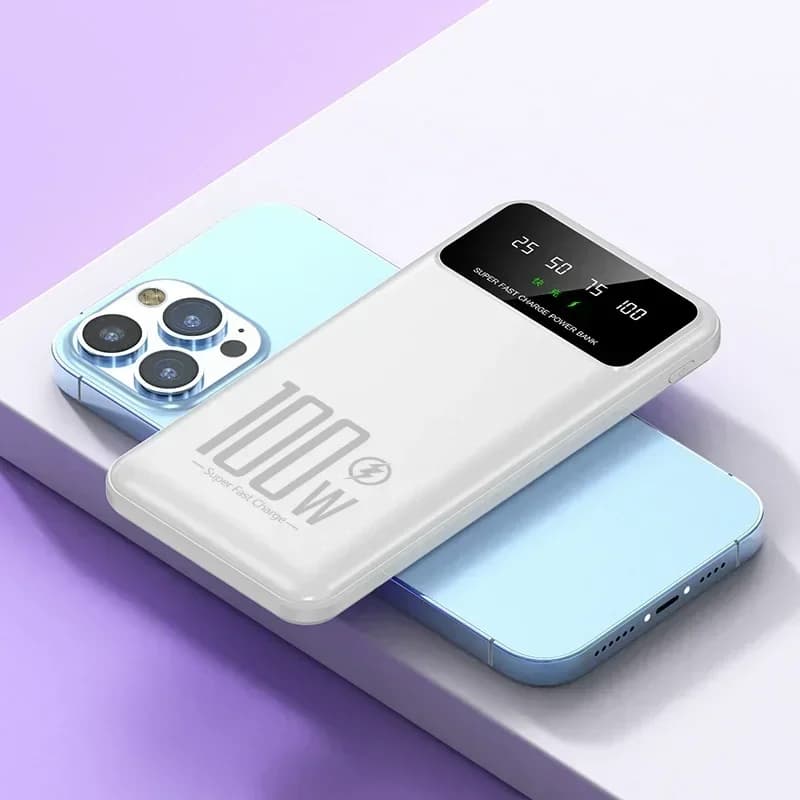 Banque d'alimentation Portable 100W, charge rapide, avec lumière LED, affichage numérique, batterie 