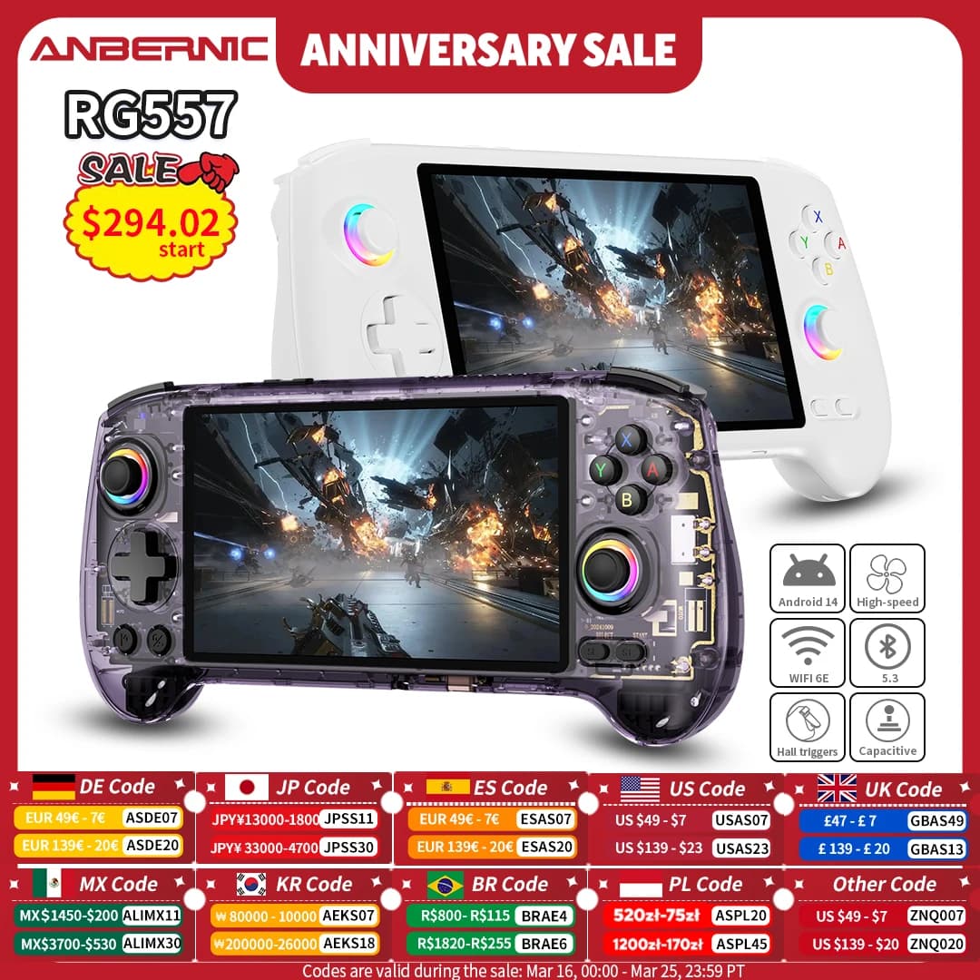 ANBERNIC – Console de jeu portable RG557, écran AMOLED de 5.48 pouces, dimension 8300, lecteur vidéo