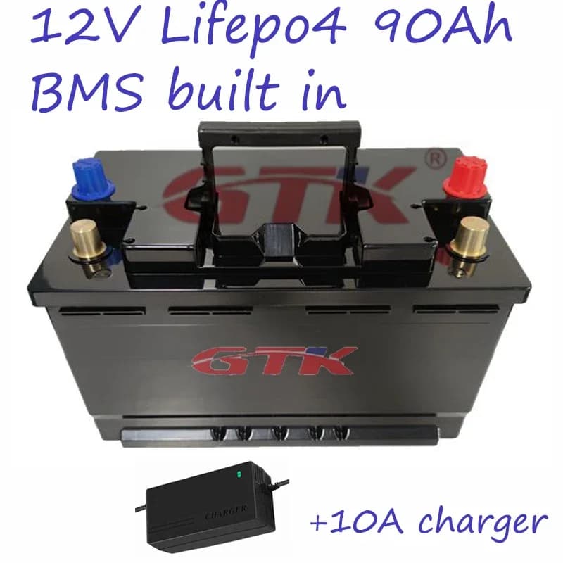 Batterie de camping en plein air Portable 12V 90AhLifepo4 avec étui BMS USB lumière LED application 