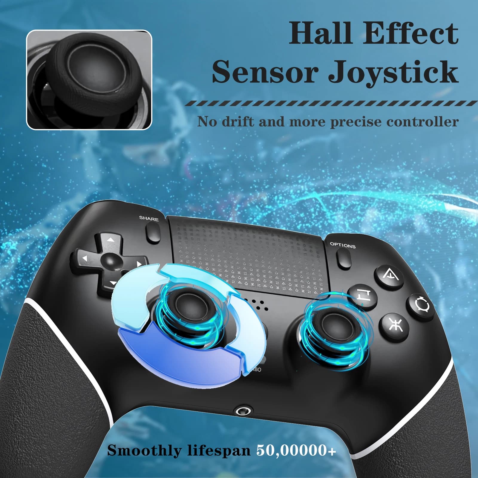 Pour PS4 manette de jeu sans fil contrôleur effet Hall Joystick fonction Turbo pour PS4 mince Pro Bl