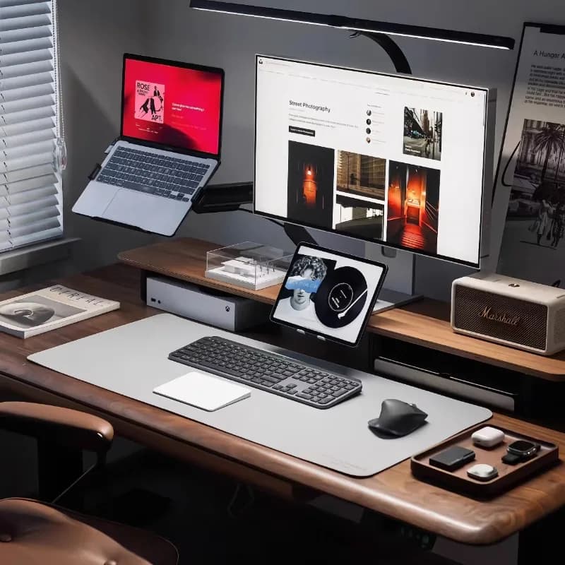 Bureaux d'ordinateur en bois de noyer, étagère montante pour ordinateur portable avec rangement, org