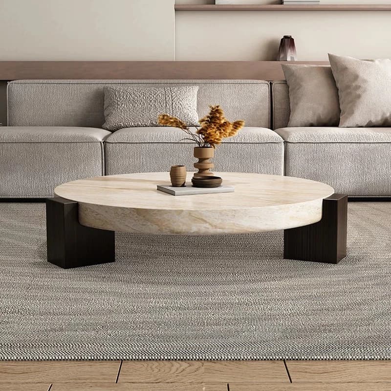 Tables basses originales style Japandi, en marbre, pour salon, avec plateau pour fleurs, design épuré, gain de place