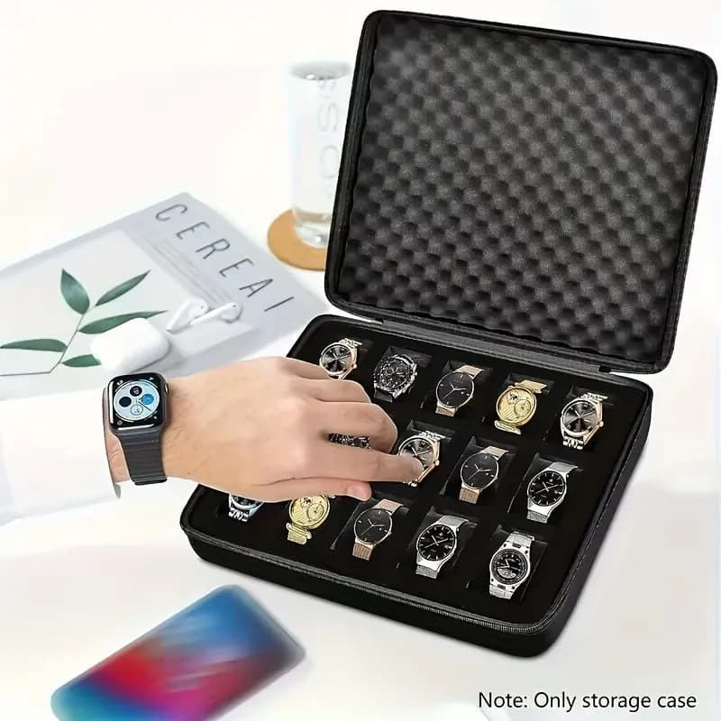 Boîte de rangement de montres de qualité supérieure, boîte de rangement de montres à 15 emplacements pour cartes, boîte de rangement de bijoux portable, vitrine, adaptée à la maison