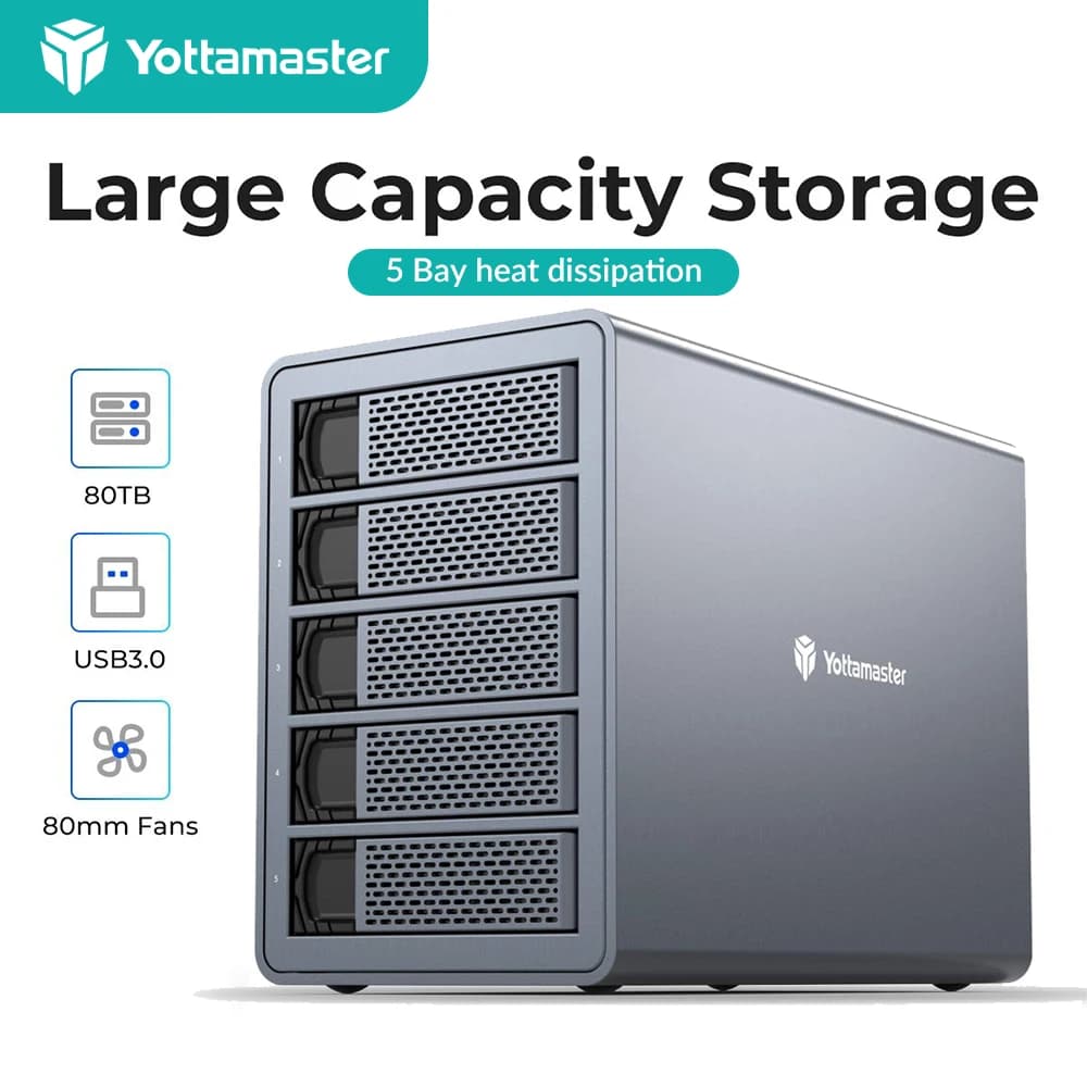 Yottamaster boîtier de disque dur externe RAID 5 baies 2.5 "3.5" SATA HDD SSD boîtier Mode RAID Supp