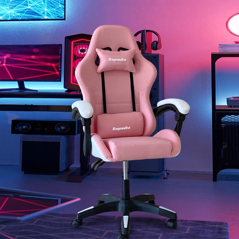 Chaise de jeu rose pour filles, chaise d'ordinateur réglable en hauteur, chaise de bureau confortabl