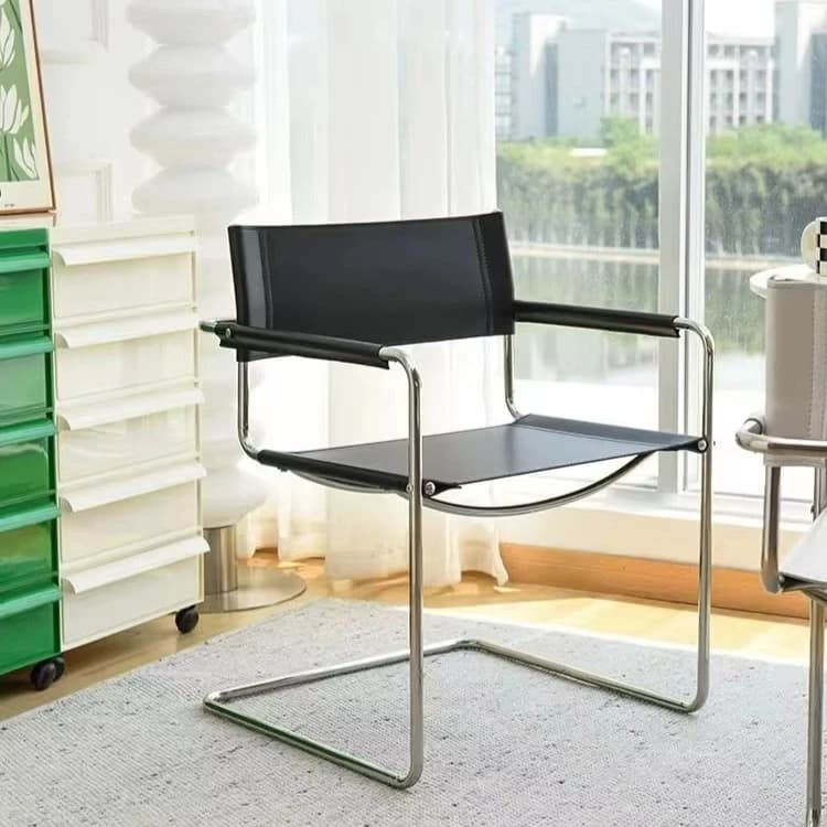 Bauhaus – chaise à dossier avec accoudoirs de bureau, selle en acier inoxydable, chaise de salle à manger en cuir, chaises de loisirs confortables, meubles pour accessoires Photo