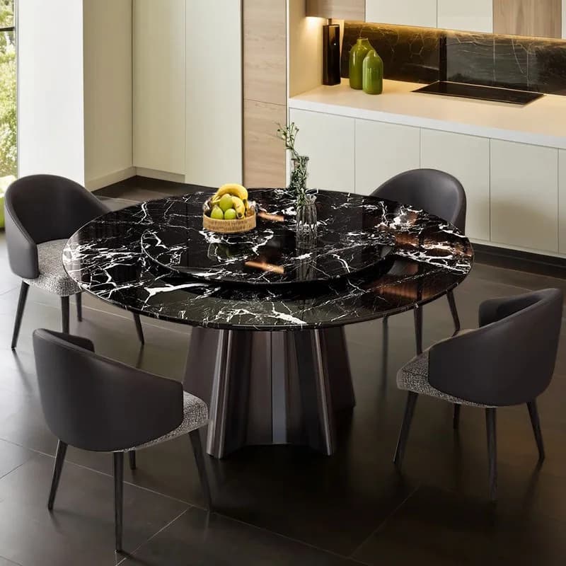 Ensemble table et chaises rondes en marbre de luxe italien, style moderne, pour salon, meubles minimalistes et gain de place, tables à manger