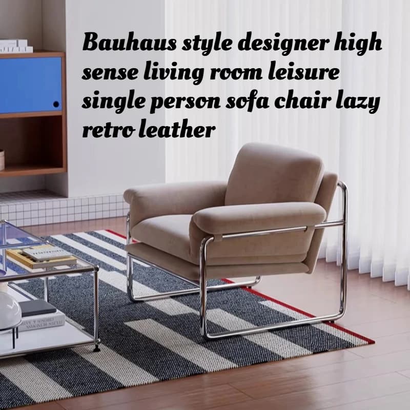 Fauteuil de salon design style Bauhaus, fauteuil d'appoint vintage en cuir véritable, pour salon, chambre, relaxation, confort, maquillage, vanité