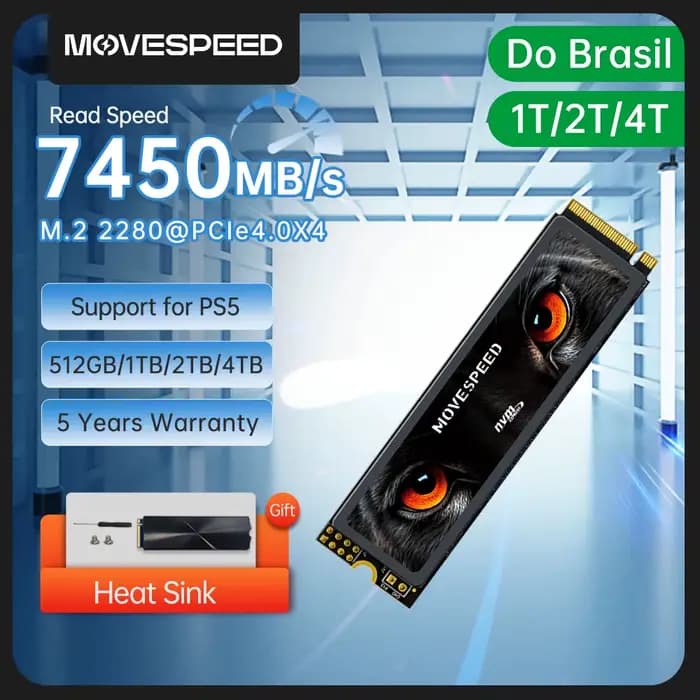 MOVESPEED 7450 mo/s SSD NVMe M.2 2280 4 to 2 to 1 to disque dur interne à semi-conducteurs M2 PCIe 4
