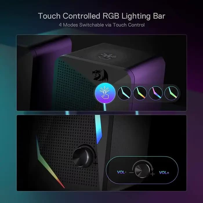 Redragon GS510 Waltz RGB haut-parleurs de bureau, haut-parleur stéréo pour ordinateur PC 2.0 canaux