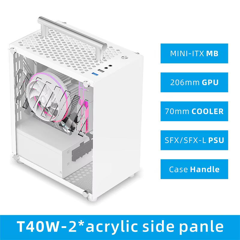 METALFISH-Boîtier T40 Mini ITX 7L pour ordinateur de jeu, châssis blanc compact, PC transportable, p