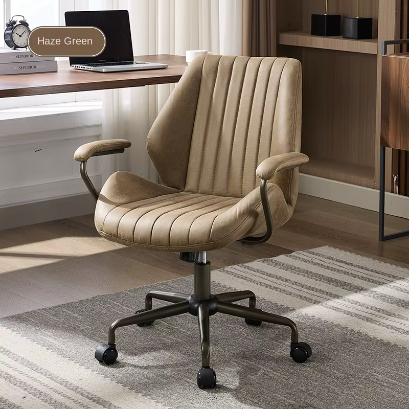 Chaise de bureau américaine en daim avec pieds en acier, hauteur et dossier réglables, pivotante, ch