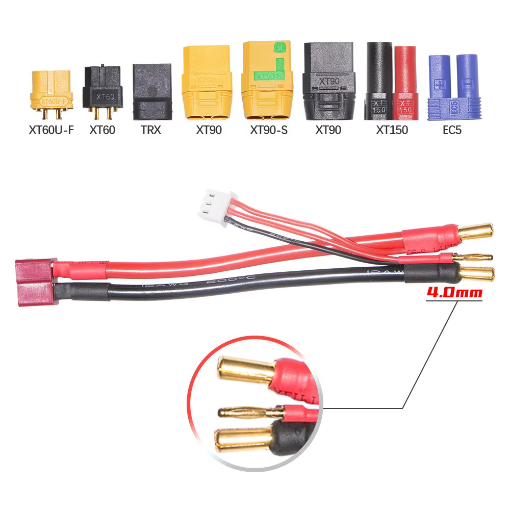 Fil de chargement de batterie au lithium Lipo 2S 4MM/5MM 7.4v 7.6v tête d'équilibre T/ XT60/EC5/XT90