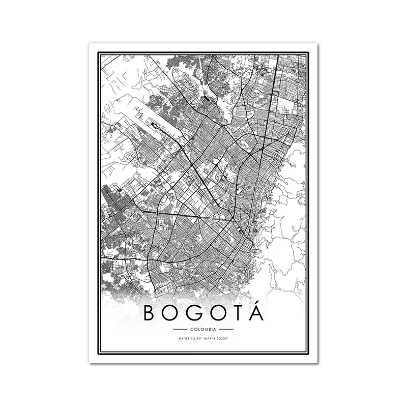 Affiche de carte de ville Bogota, images murales noires et blanches, imprimés de carte de ville Cali