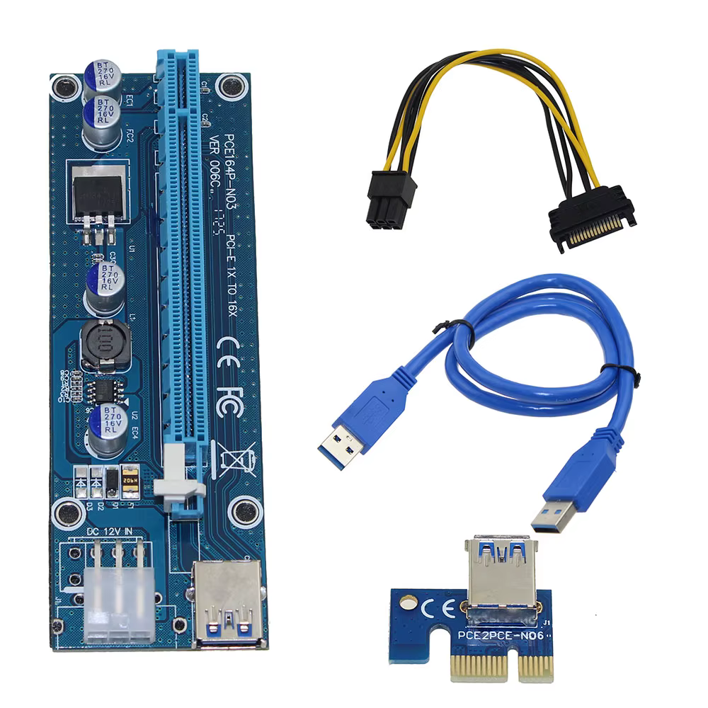 Carte Riser USB 3.0 PCI-E Express 1X à 16X, câble d'alimentation SATA à 6 broches pour BTC, mineur d
