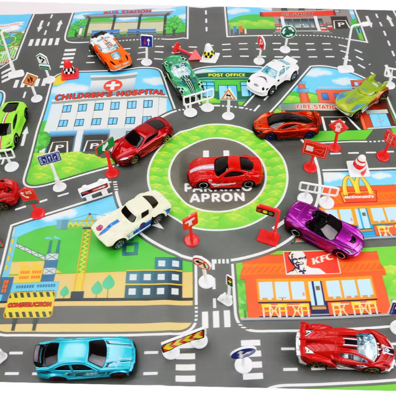 Carte routière de la ville pour enfants, Parking de voitures de ville, panneaux de signalisation, 83