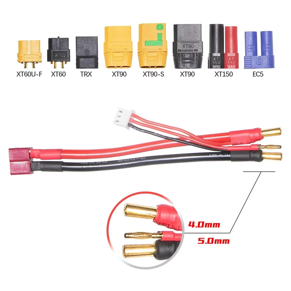 Fil de chargement de batterie au lithium Lipo 2S 4MM/5MM 7.4v 7.6v tête d'équilibre T/ XT60/EC5/XT90