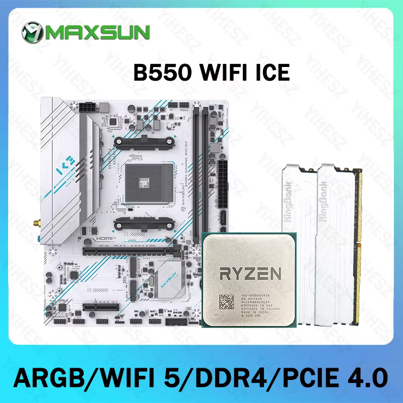 Carte mère MAXSUN B550M compatible avec AMD R7 5700X, 2*16 Go DDR4 3200 Mhz, USB3.1, PCIE 4.0, AM4,