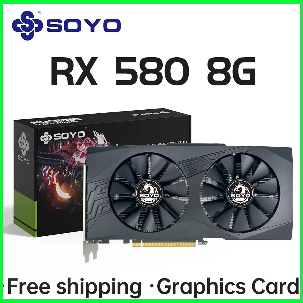SOYO cartes graphiques AMD Radeon RX580 8G GDDR5 256bit DP * 1 DVI * 1 carte vidéo pour ordinateur d