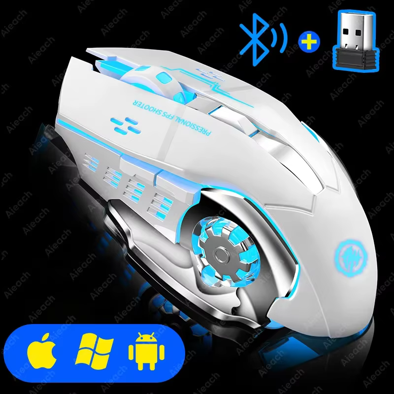 Souris de jeu sans fil Bluetooth 2.4g, Rechargeable par USB, ergonomique, rétro-éclairage mécanique,