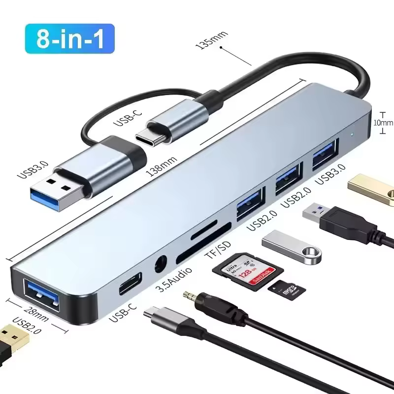 Hub USB Type-C 8 en 1 avec lecteur de carte Splitter USB 3.0 2.0 SD/TF, station d'accueil pour HUAWE