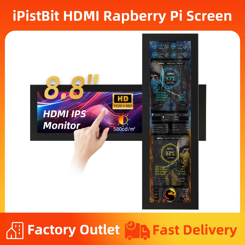 Écran secondaire HDMI 8.8 pouces 1920x480, écran LCD IPS pour châssis PC CPU RAM GPU, boîtier PC, af