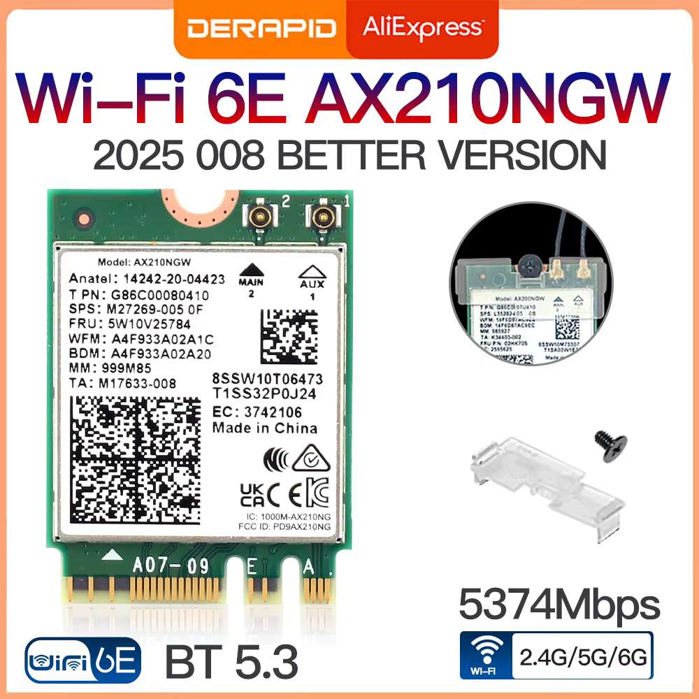 Carte sans fil WiFi 6E AX210 5374Mbps BT5.3 Tri-bande 2.4GHz/5GHz/6GHz 802.11ax, adaptateur réseau h