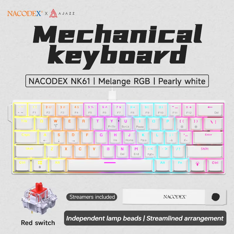 AJAZZ NK61 clavier mécanique de jeu filaire 60% rvb échangeable à chaud 61 touches commutateur rouge