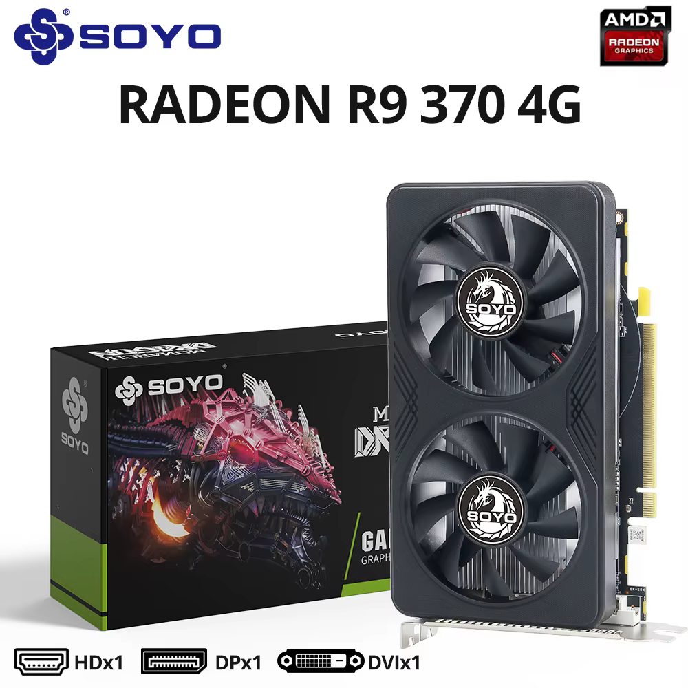 SOYO AMD Radeon R9 370 4G carte graphique GDDR5 mémoire vidéo 256Bit carte de jeu PCIE3.0x16 DP DVI 