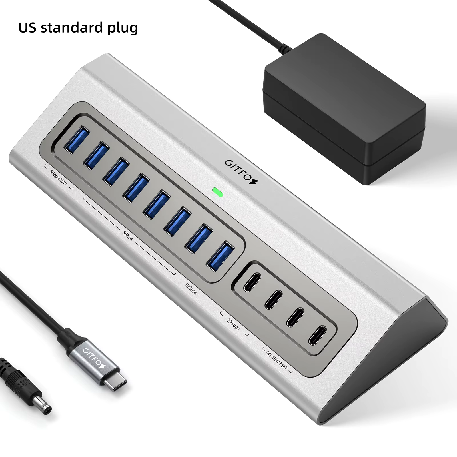 Hub USB alimenté par Gitfos, hub USB 3.2 15 en 1, 10 Gbps, 7 ports USB A 3.0, pour PC, ordinateur po
