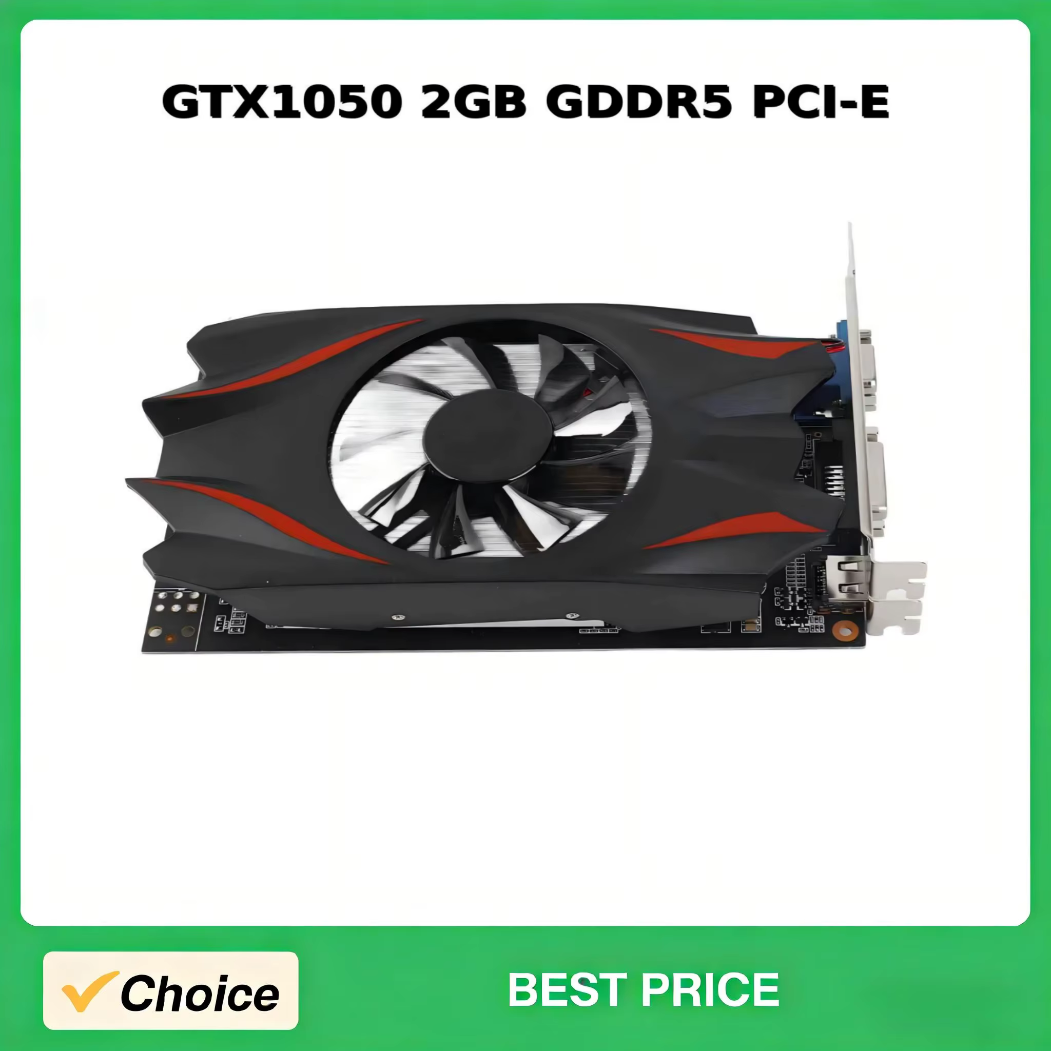 Carte graphique de jeu GTX1050 2 go GDDR5 PCI-E, 128 bits, GPU haute performance, sortie HD, 5000 MH