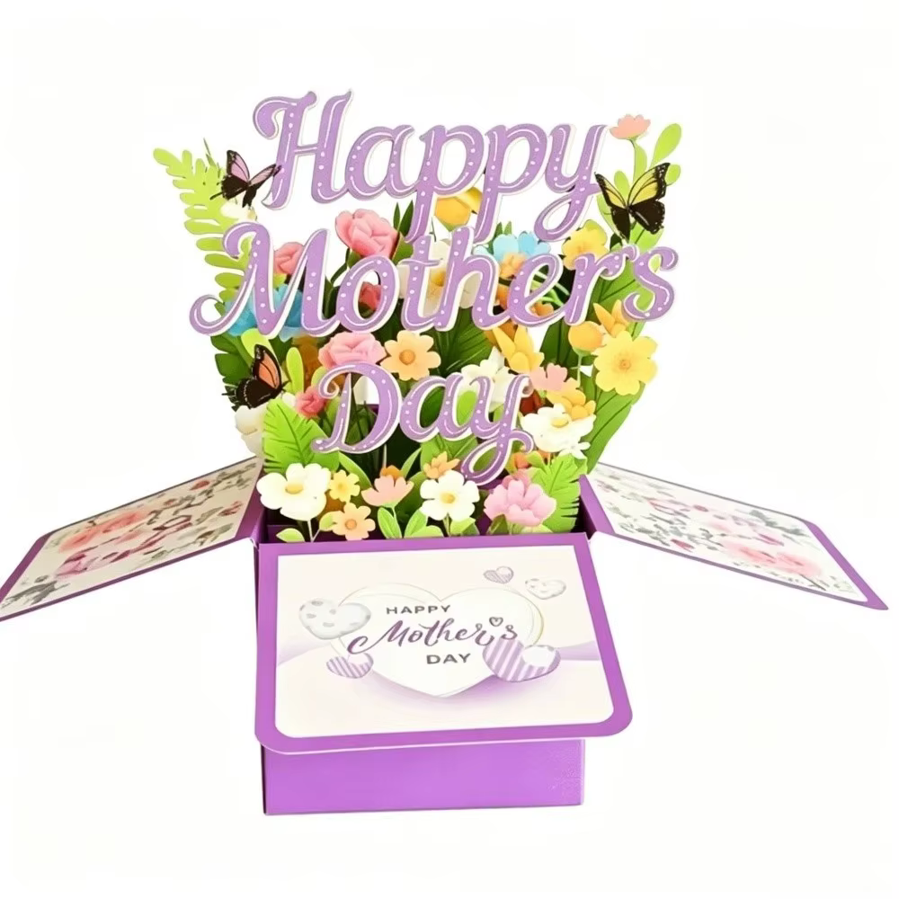 Carte de vœux 3D pour la fête des mères, motif fleur et papillon, carte créative pour maman, meilleu