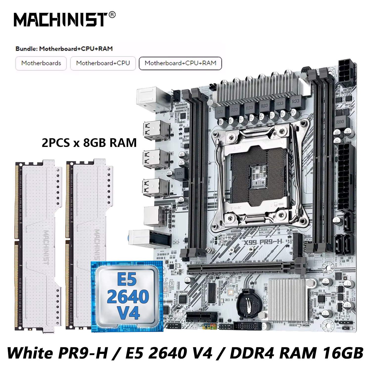 Kit de carte mère MACHINIST White X99, processeur Xeon E5 2640 V4 LGA 2011-3 en option, DDR4 2*8G = 