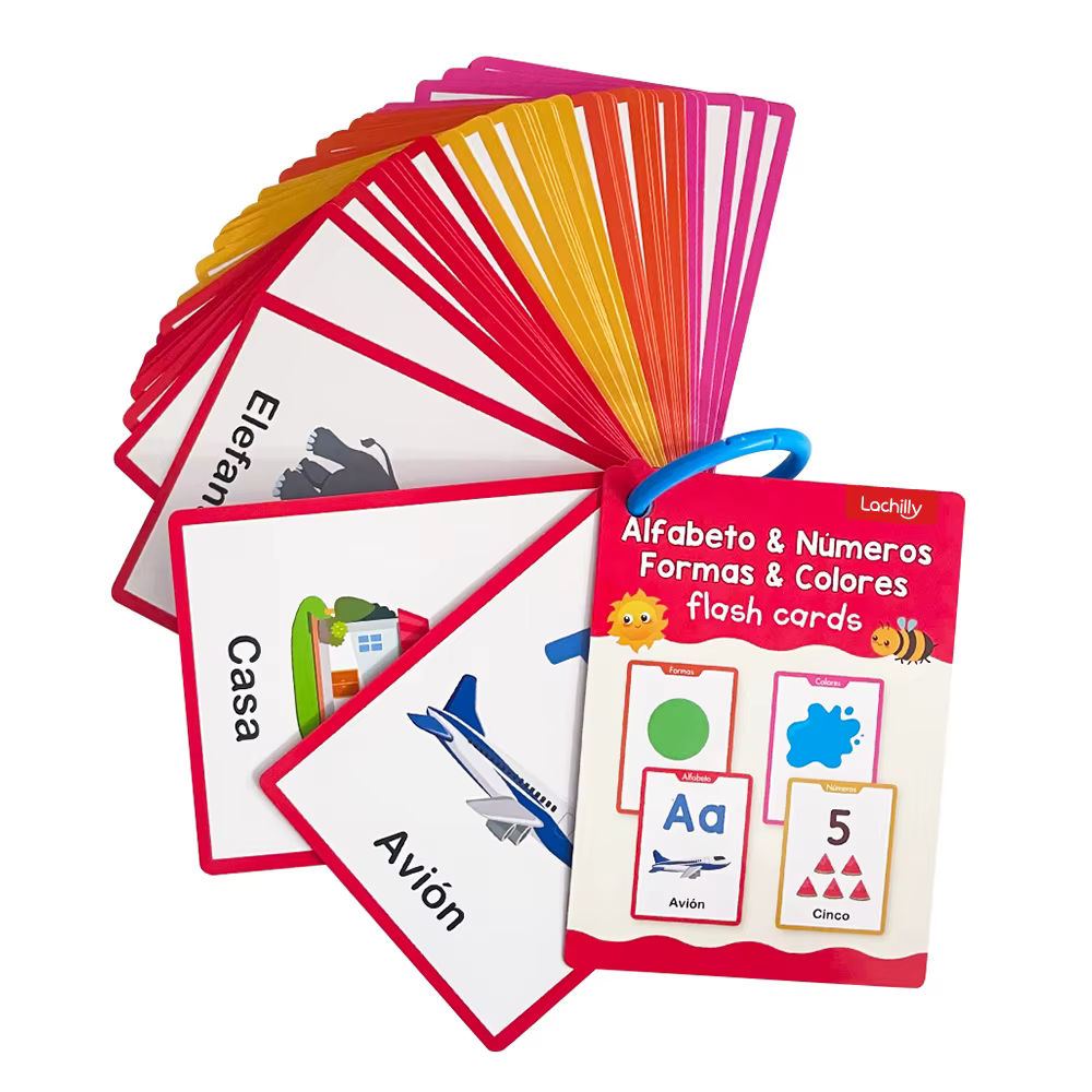 Cartes flash éducatives pour enfants sur l'alphabet, les nombres, les couleurs et les formes en espa