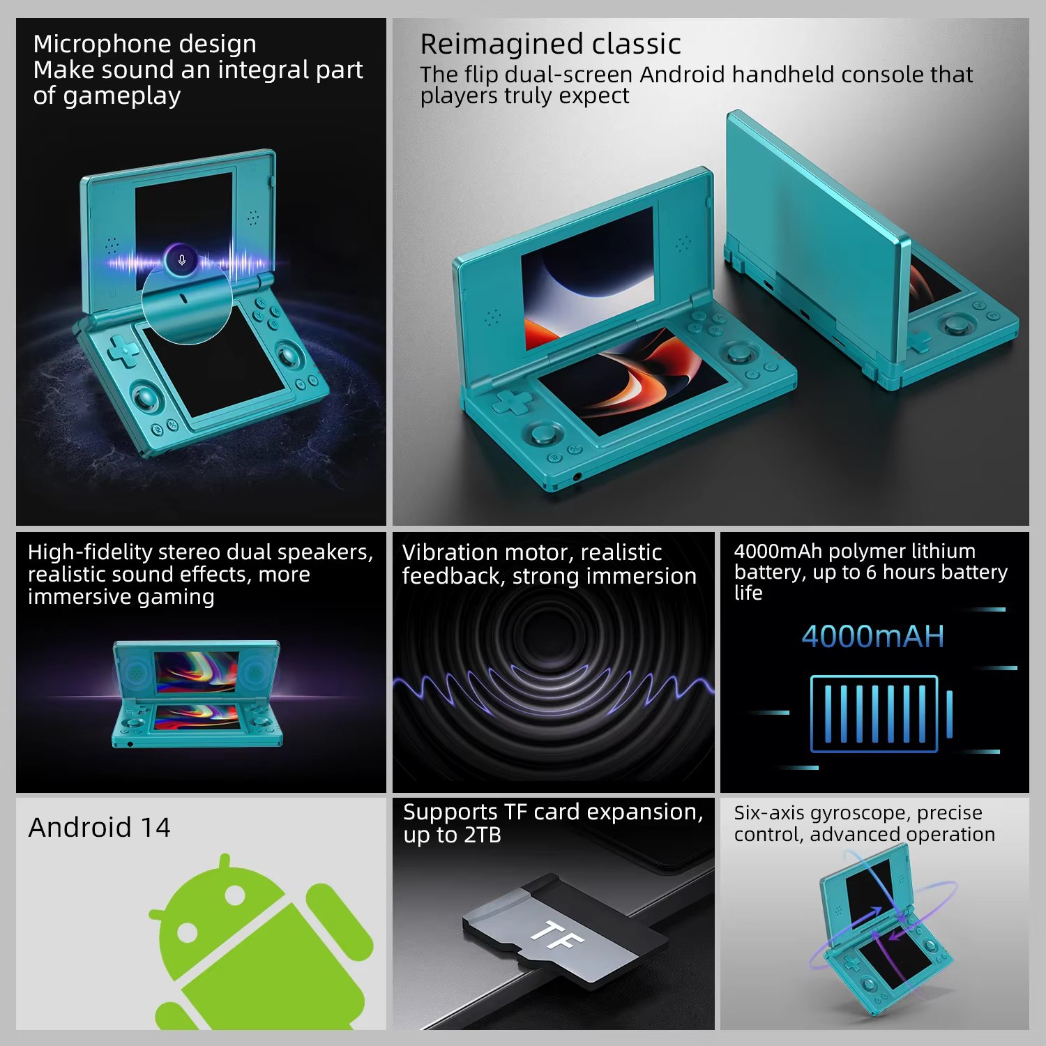 Anbernic – Console de jeu portable RG DS, double écran IPS 4.0, Android 14, double application, Cons