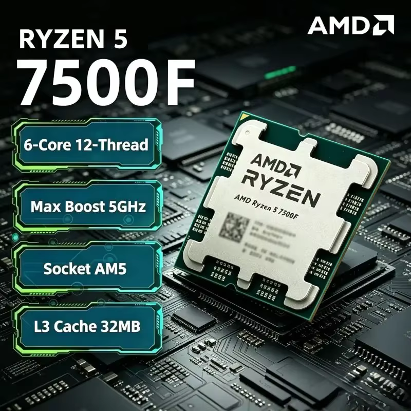 Processeur de jeu pour ordinateur de bureau AMD Ryzen5 7500F 5NM 3.7GHz 6 cœurs 12 threads 32 Mo L3