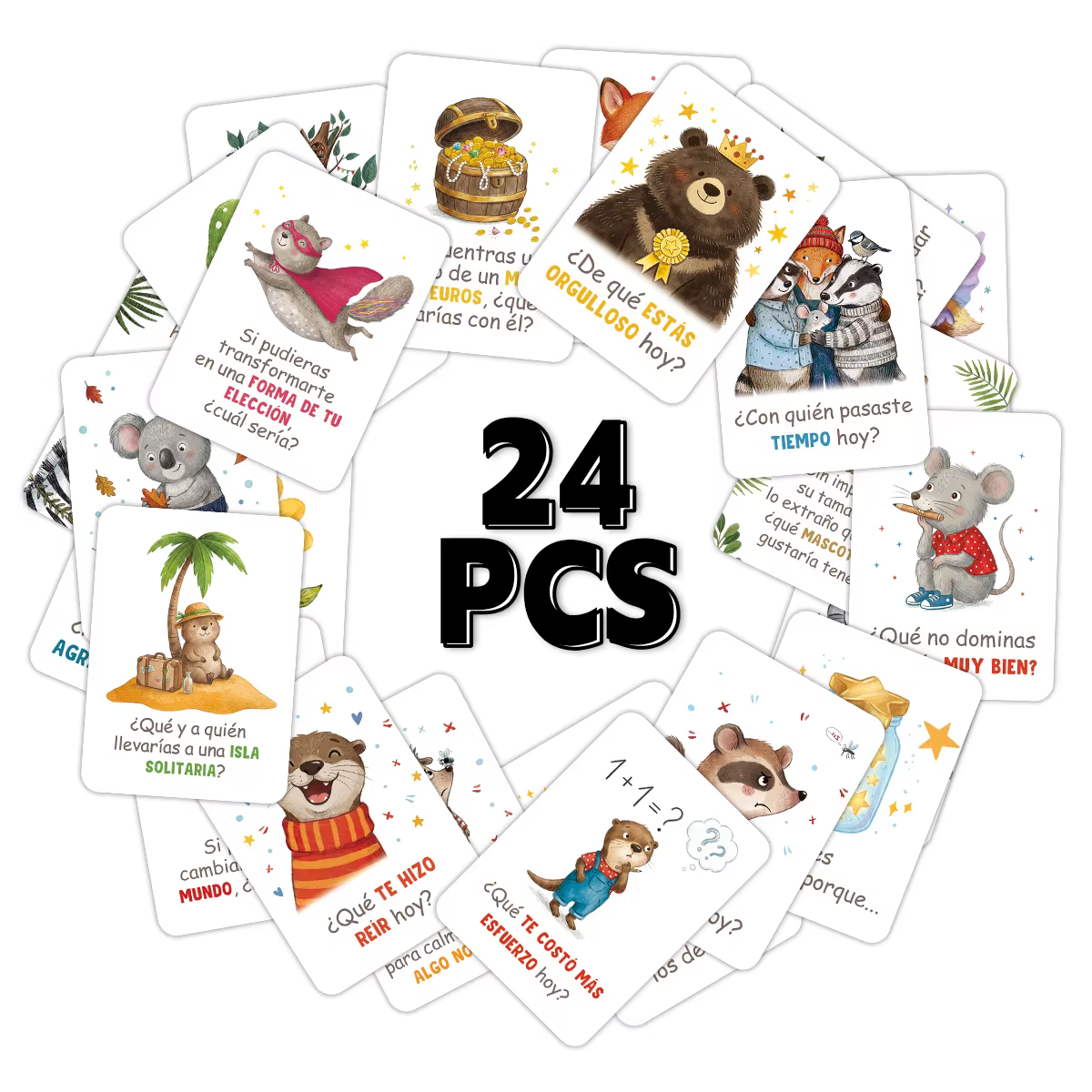24 cartes de questions interactives en espagnol, cartes de réflexion sur soi et de développement de