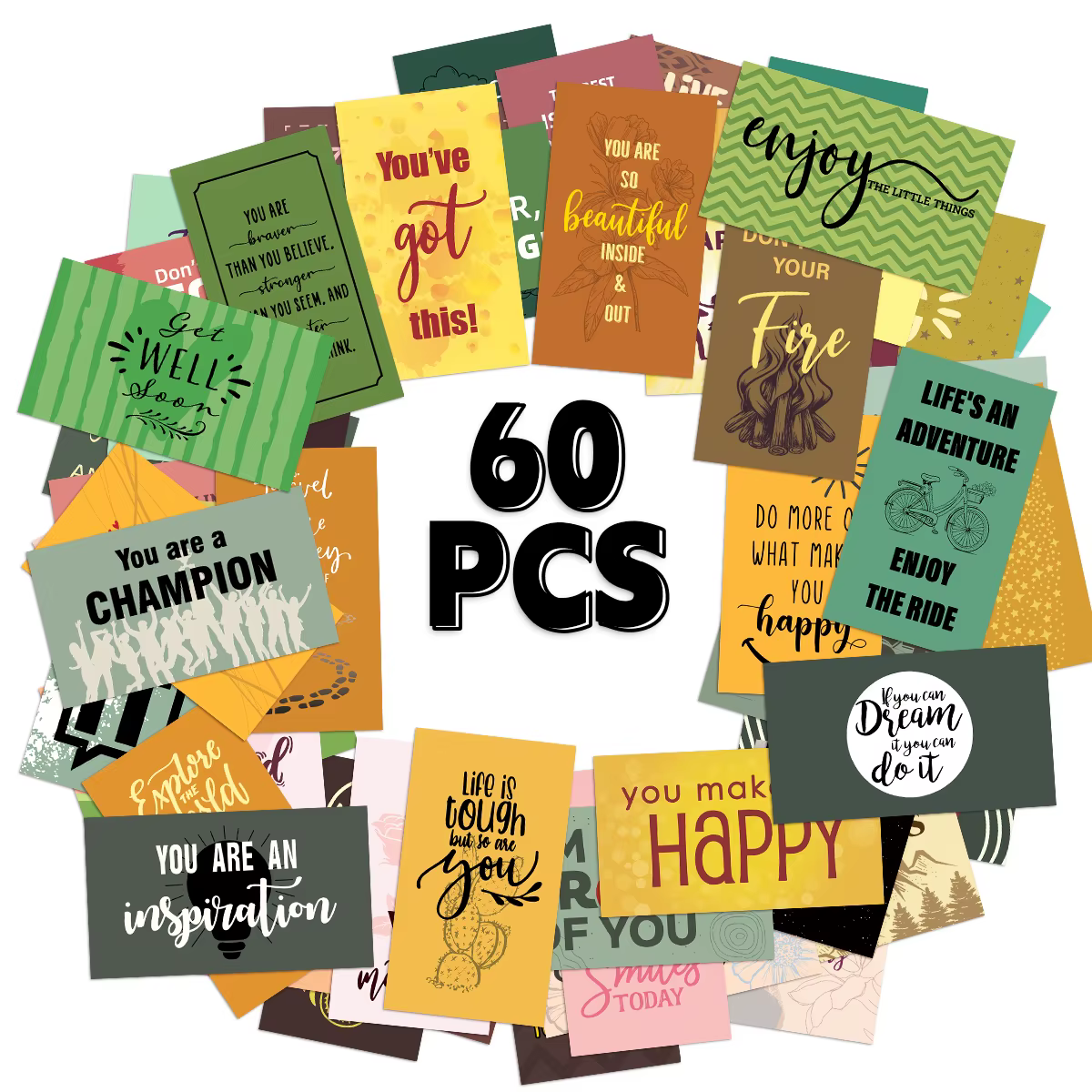 Cartes de remerciement inspirantes en anglais, 60 pièces, cartes de remerciement pour lui, Mini cart