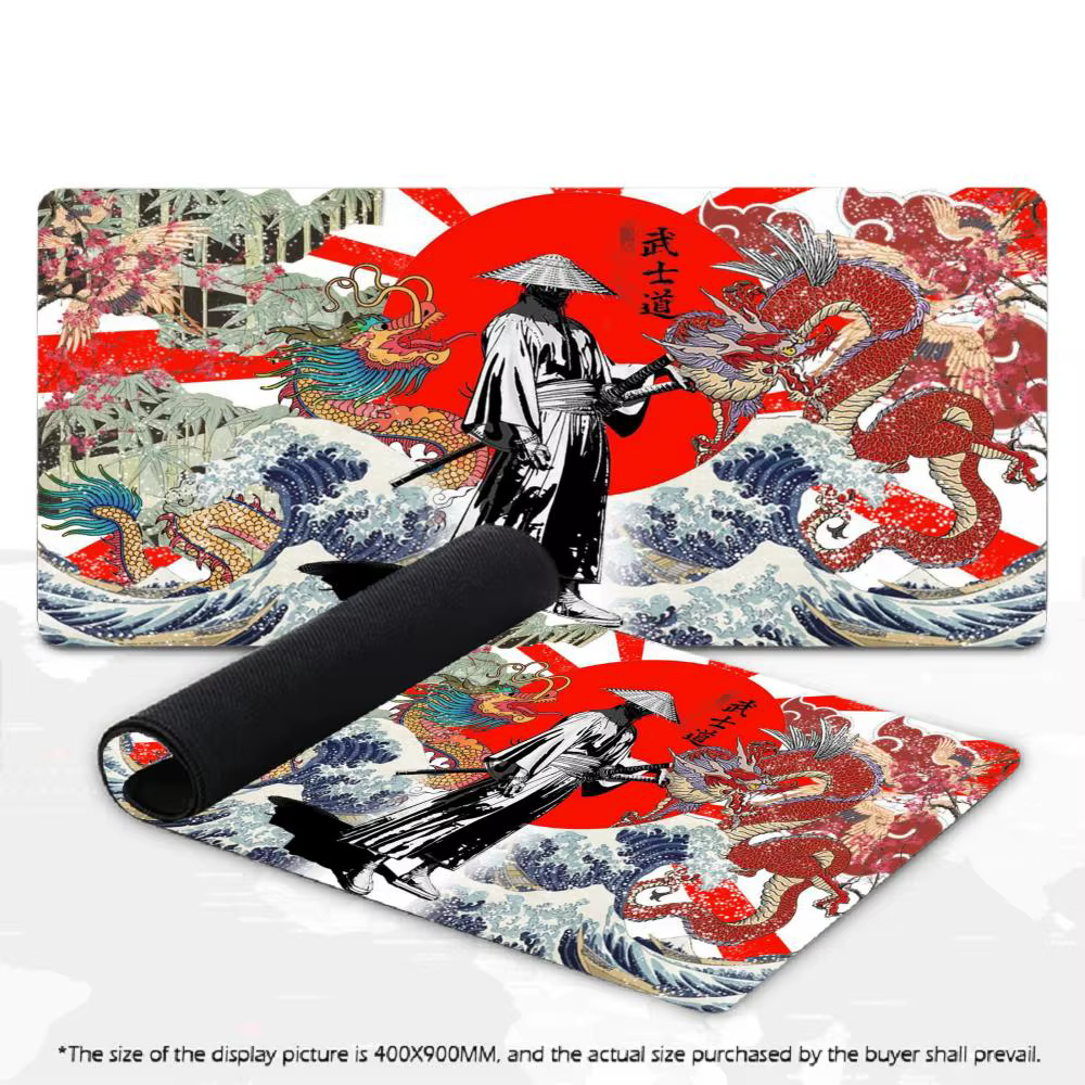 Grand tapis de souris de jeu XXL, motif samouraï japonais, grande vague, tapis de bureau antidérapan