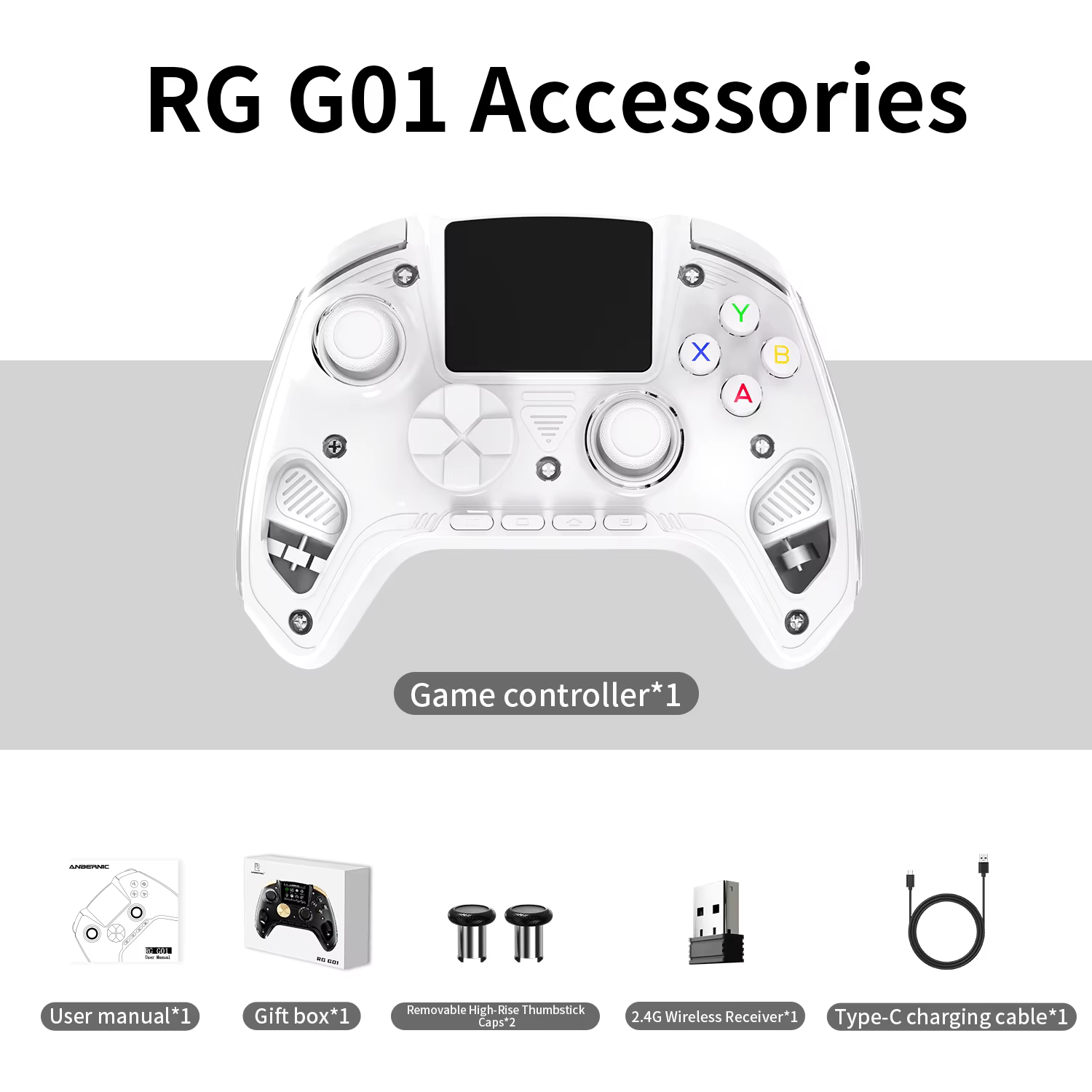 Manette de jeu sans fil Anbernic RG G01 avec écran IPS 2.5D et joystick Hall pour PC, Steam, Linux,