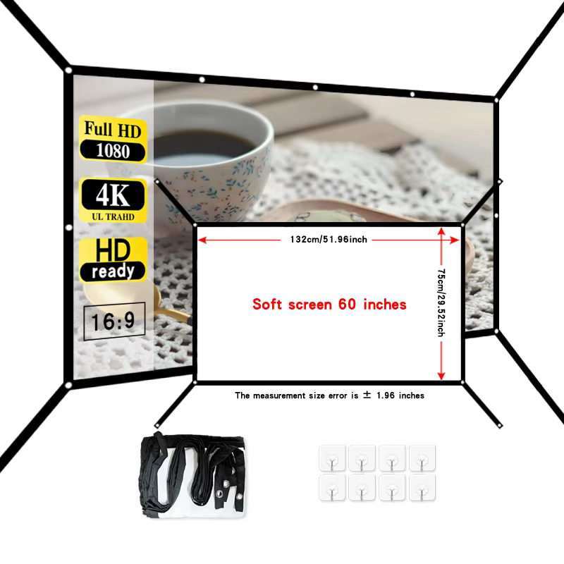 16 : 9 écran souple blanc pliable portable, écran de projection étendu mural haute définition de 60 
