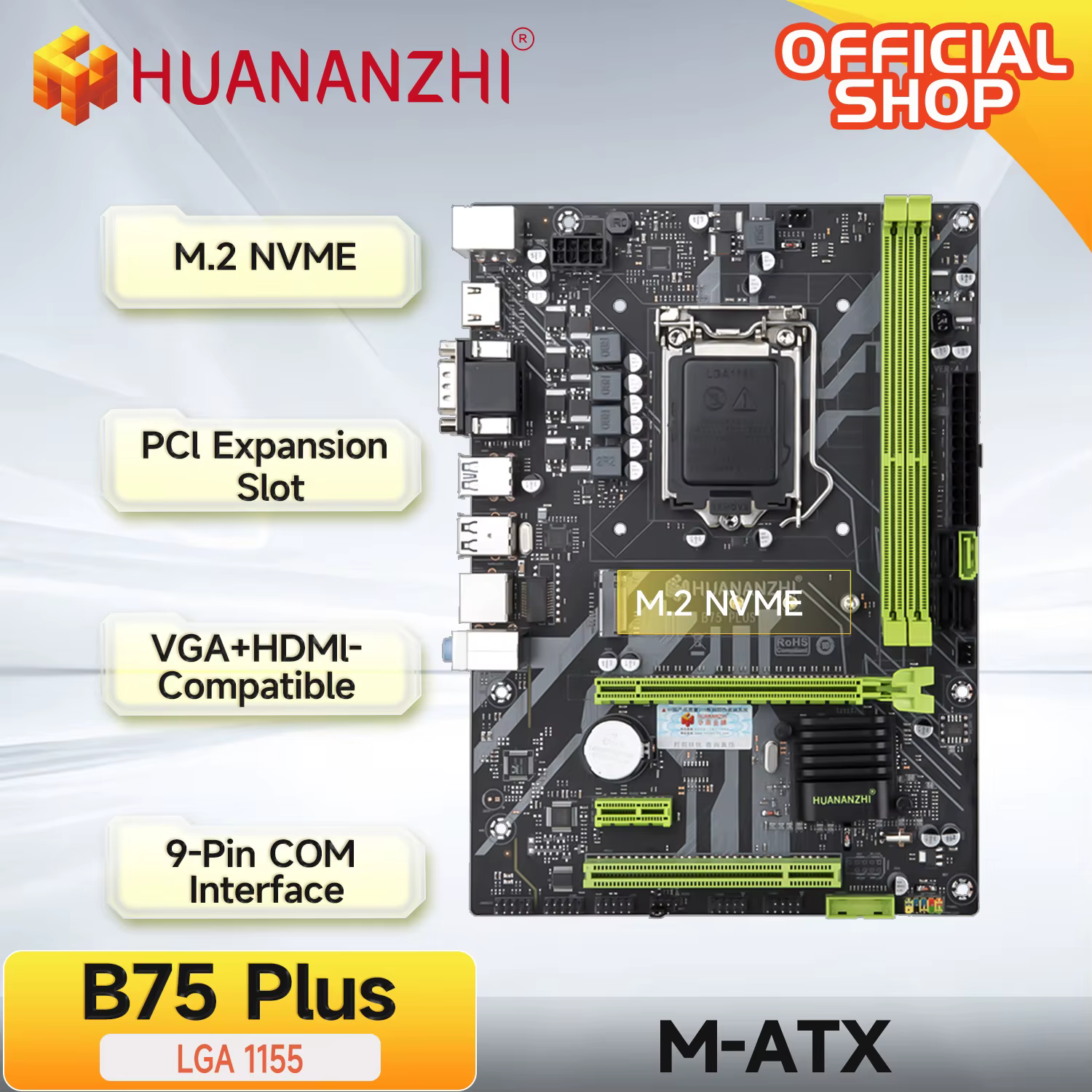 HUANANZHI – carte mère B75 PLUS M.2 pour Intel, Compatible avec HDMI, processeur LGA M-ATX, i3, i5,