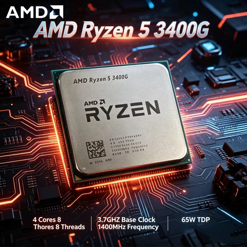 Processeur AMD Ryzen 5 3400G pour jeux, 4 cœurs, 8 threads, 3,7 GHz, 65 W TDP, AM4, YD3400C5M4MFH, p