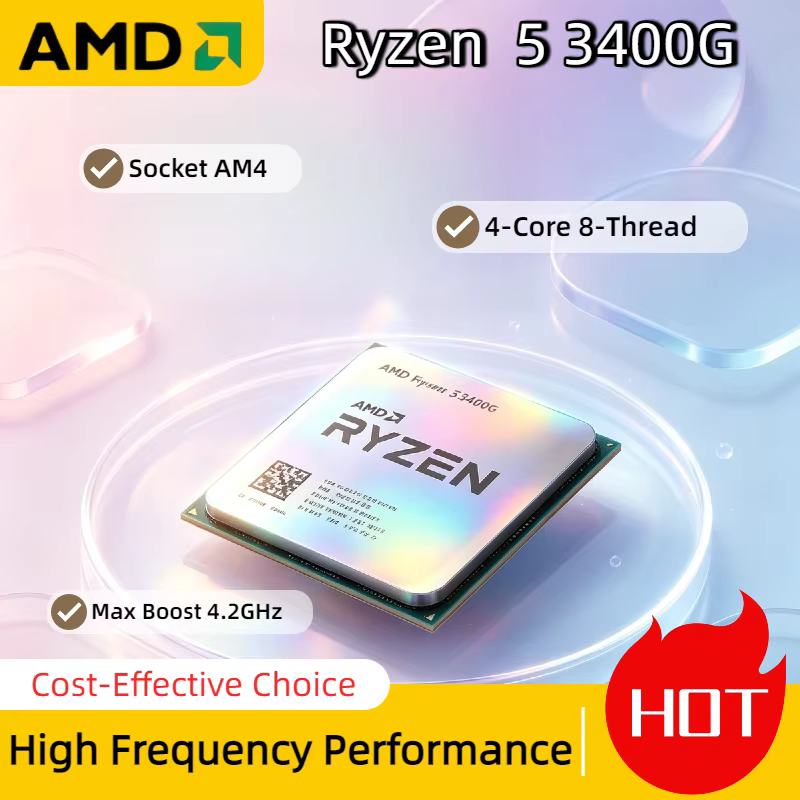 Processeur AMD Ryzen 5 3400G 4 cœurs 8 threads APU 3,7 GHz jusqu'à 4,2 GHz 65 W Vega 11 IGPU AM4 pou