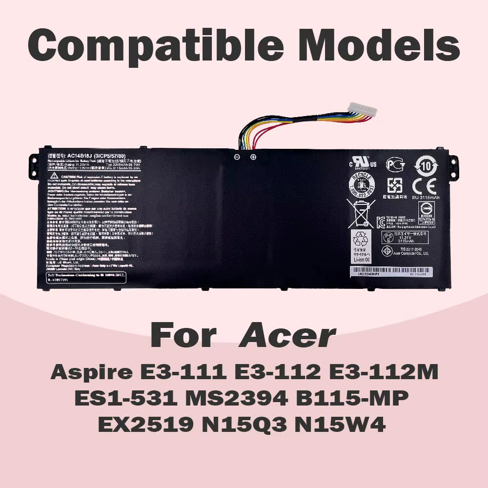 Batterie d'ordinateur portable AC14B18J AC14B13J pour Acer Aspire V3-112 V3-111P V3-111 ES1-711 E5-7