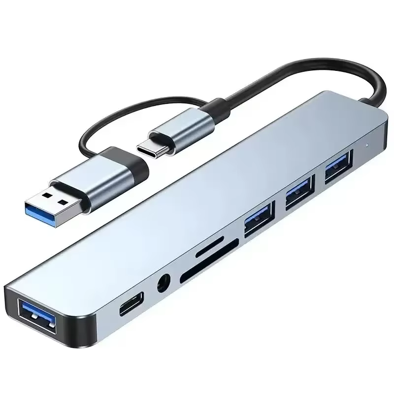 HUB USB 8 en 2 avec lecteur de carte répartiteur, port USB C, USB 3.0 / 2.0, lecteur de carte répart