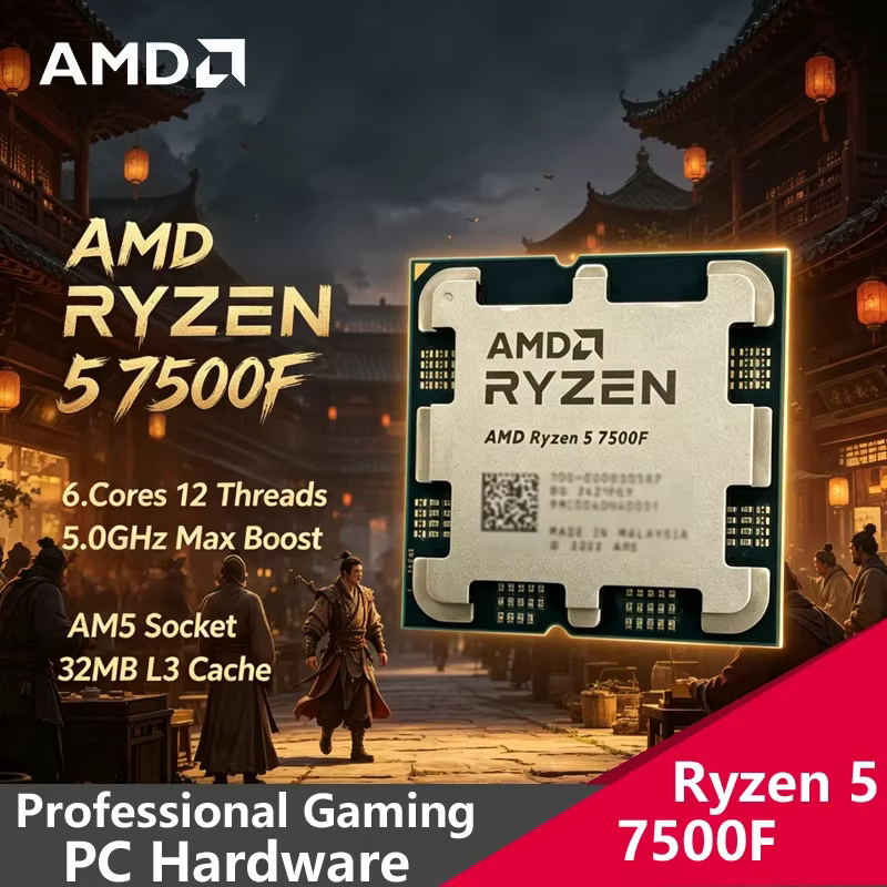 Processeur de jeu AMD Ryzen 5 7500F AM5 5nm, 6C12T, 5.0GHz Boost, 32MB Cache, 65W TDP, puce DDR5 Tra
