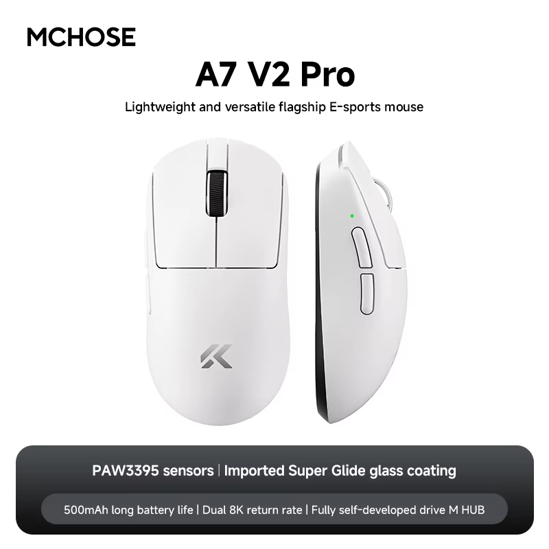 MCHOSE A7 V2 Ultra souris de jeu PAW3950 TI capteur double 8000Hz 20000fps 42000DPI 750IPS importé S
