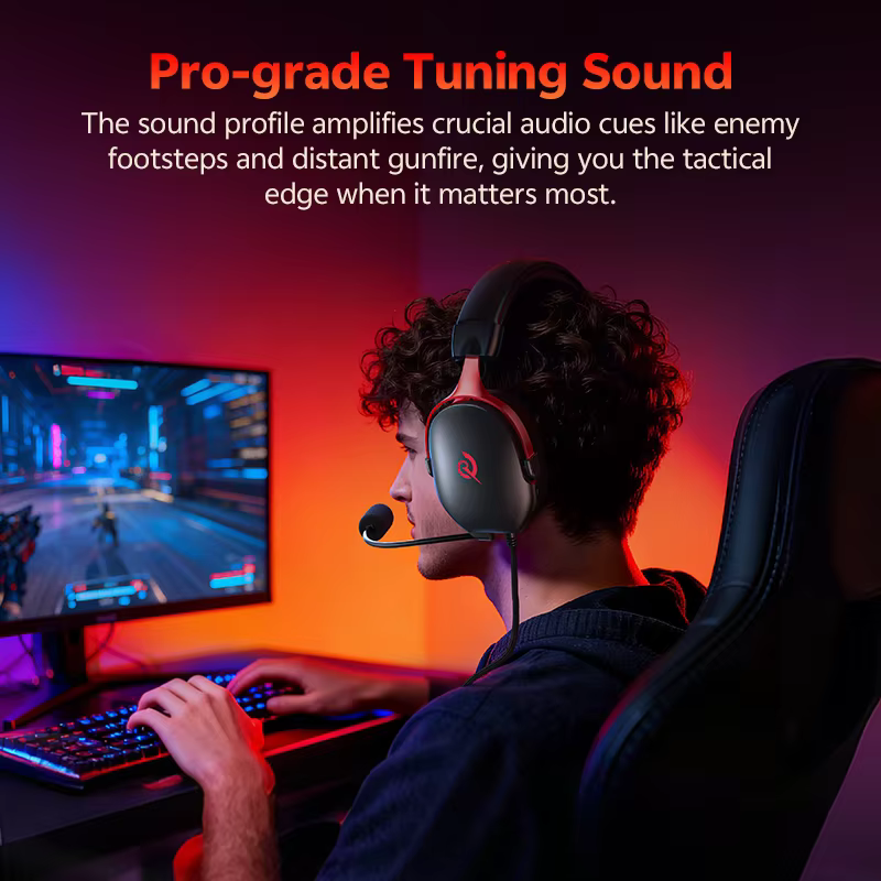 QCY VN200 Pro casque de jeu filaire avec micro 40mm pilote 7.1 Surround sur l'oreille casque pour PC